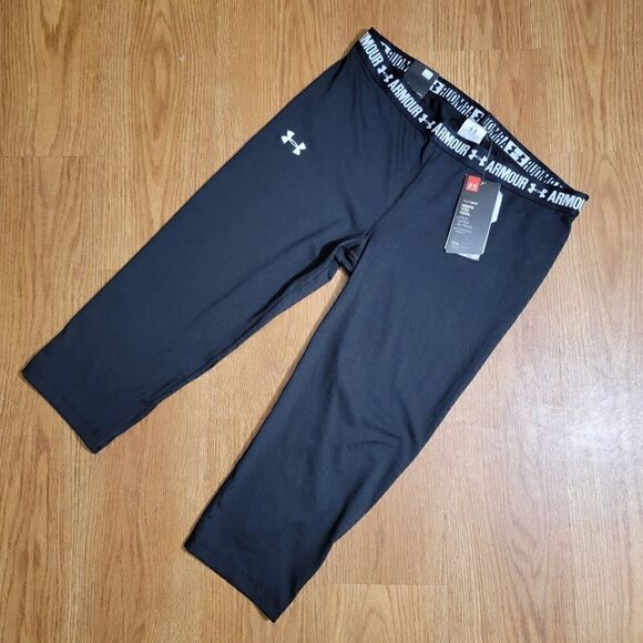 Under Armour Heat Gear Women's Size Small S Leggings Tights Capri Black White - Picture 1 of 4